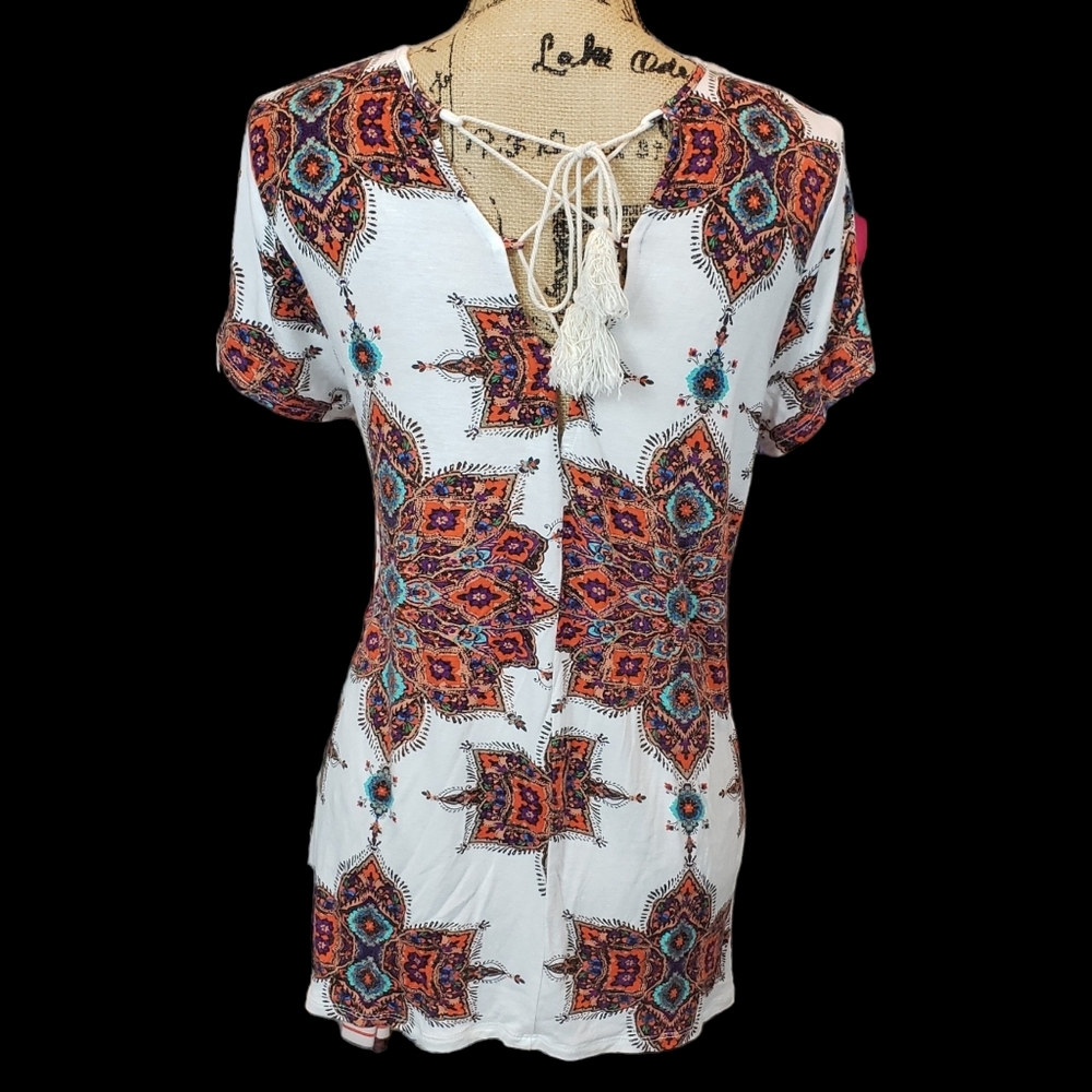 Southwestern Soft High-low Top Tie Neck